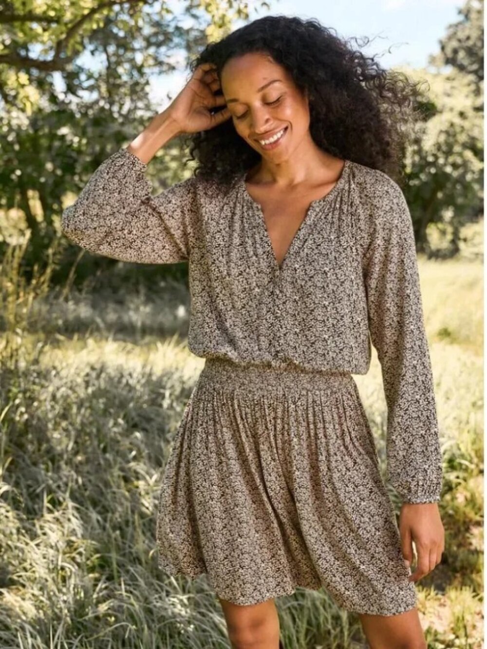 Faherty NEW Montara Leaf Batik Printed Blouson Mini Dress Size XXL Gray/Ivory